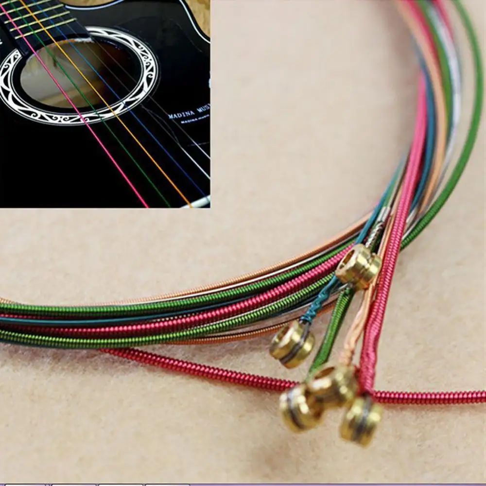 Rainbow Colorful Guitar Strings E-A for Acoustic Folk Guitar Classic Guitar Multi Color Acoustic Guitar Steel Strings 6pcs