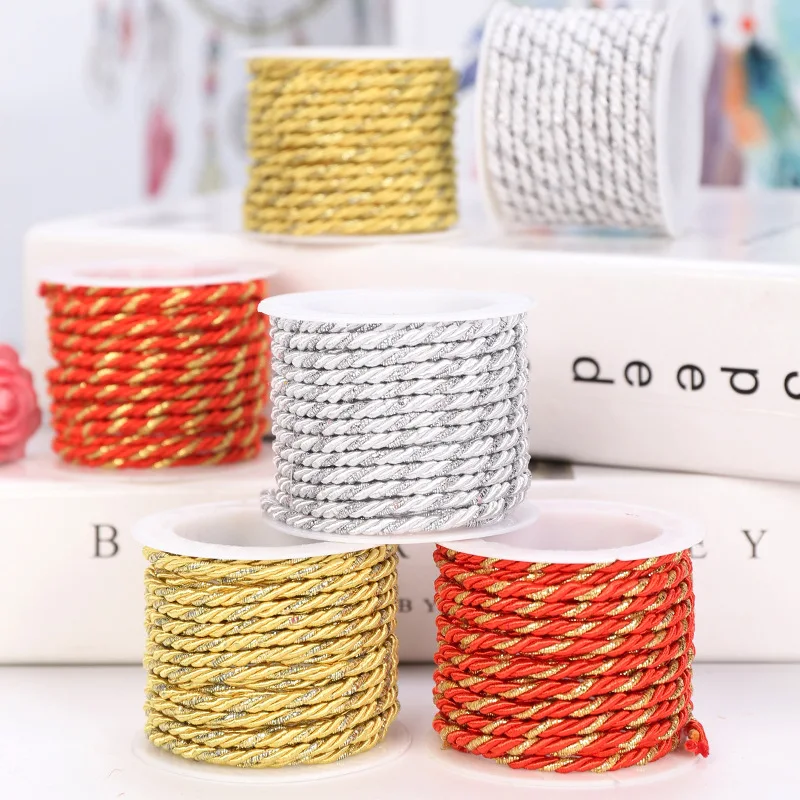 3M/Roll Gold Thread Bleached Tag Cords Wedding Birthday Party Decorations Rope DIY Craft Supplies Gift Wrapping Rope Hang 3MM