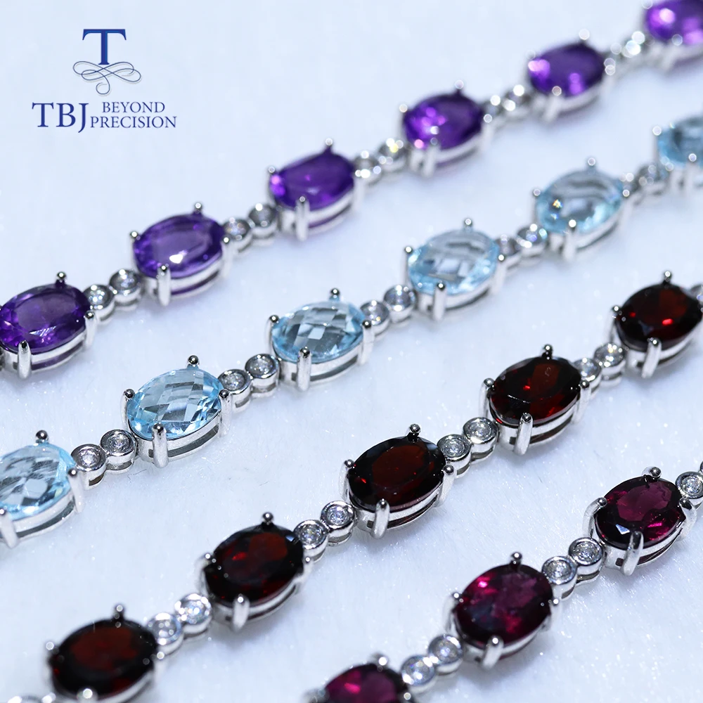 10.5ct Natural Gemstone Bracelet  Garnet amethyst topaz  925 sterling silver fine jewelry for women wife gift tbj promotion