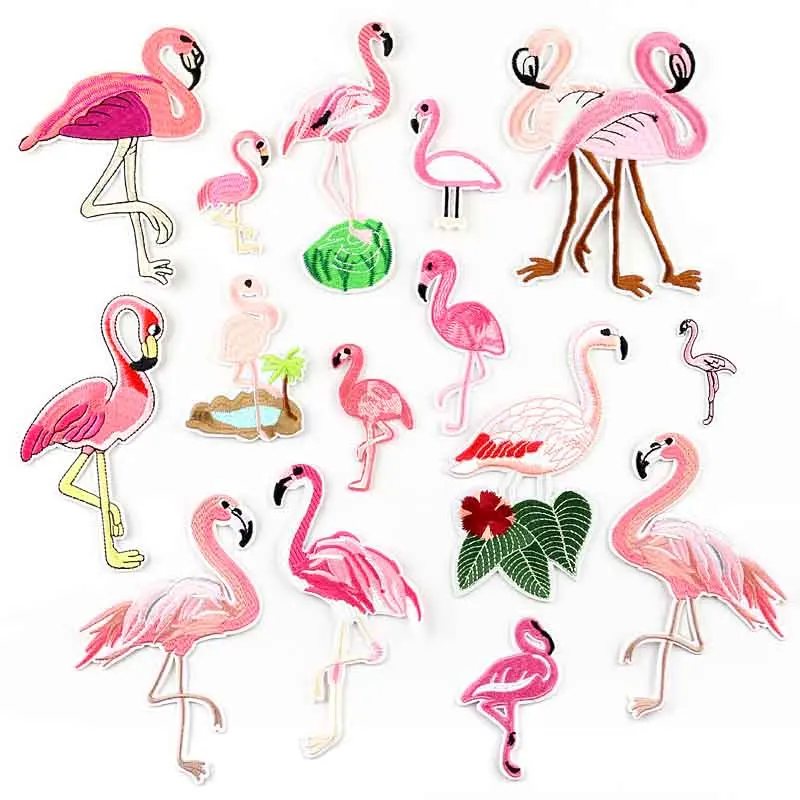 Animal Bird Flamingo Wholesale Iron on Embroidered Cloth Clothes Patch For Clothing Girls Boys Woman