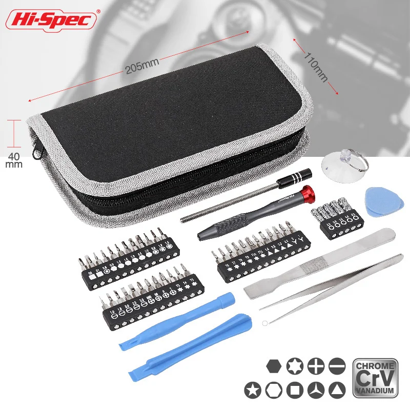 Hi-Spec 49pc Mini Precision Screwdriver Set Electronic Torx Screwdriver Bit Set Repair Tools Kit for iPhone Camera Watch Tablet