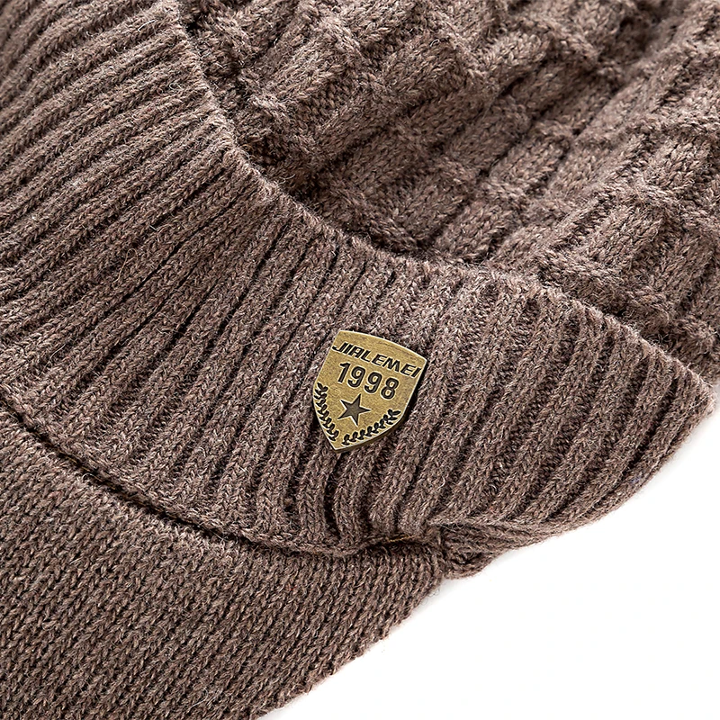 New High Quality Men Winter Hat With Brim 1998 Label Winter Cap For Men Outdoor Wool Keep Warm Fashion Knitted Hat Dropshipping