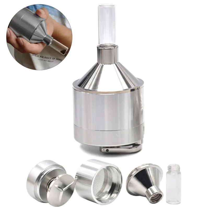 Powder Grinder Hand Mill Funnel Coarse Powder Spice Built-in Filter Mesh Hand Crank Metal Smoke Grinder