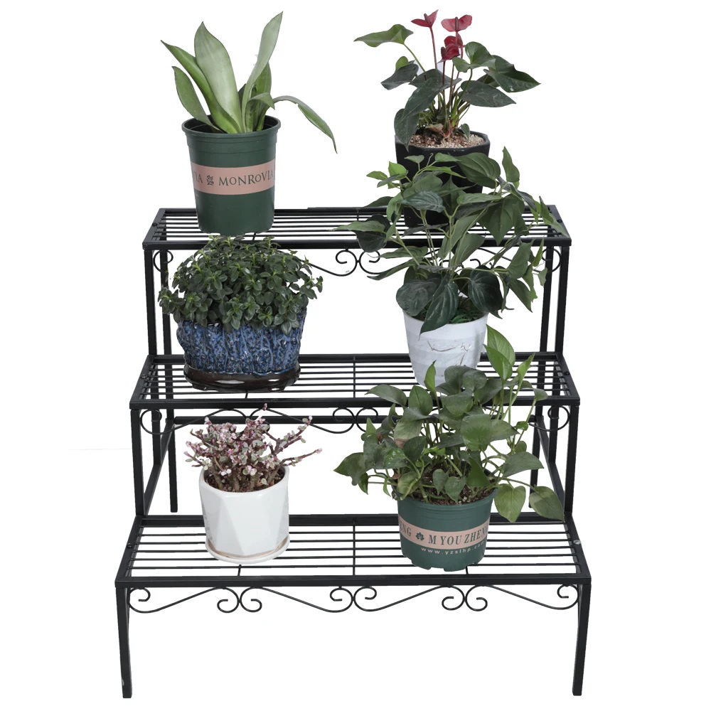 3 Tier Stair Style Metal Plant Stand Outdoor Rack  Flower Pot Holder Shelves Planter Rack Storage Organizer Display