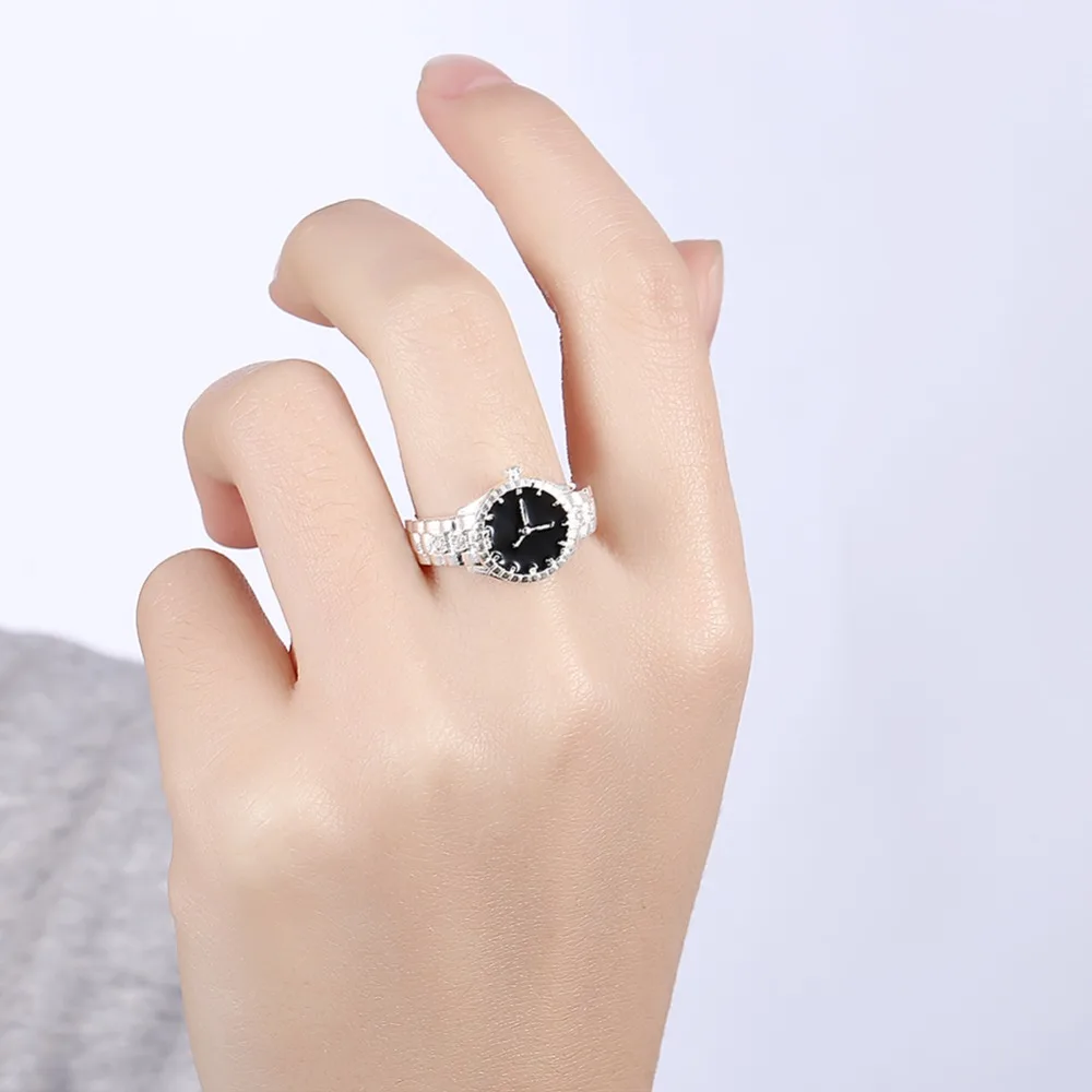 Großhandel, Weihnachten Geschenk für Frauen Dame Uhr Stil Ring Schöne Hochzeit Silber Farbe Ring Nette Mode Klassische Schmuck