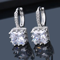 Ekopdee 2022 New Trendy Hoop Earrings For Women Luxury Square Cubic Zirconia Chunky Huggie Earrings Female Bride Wedding Jewelry