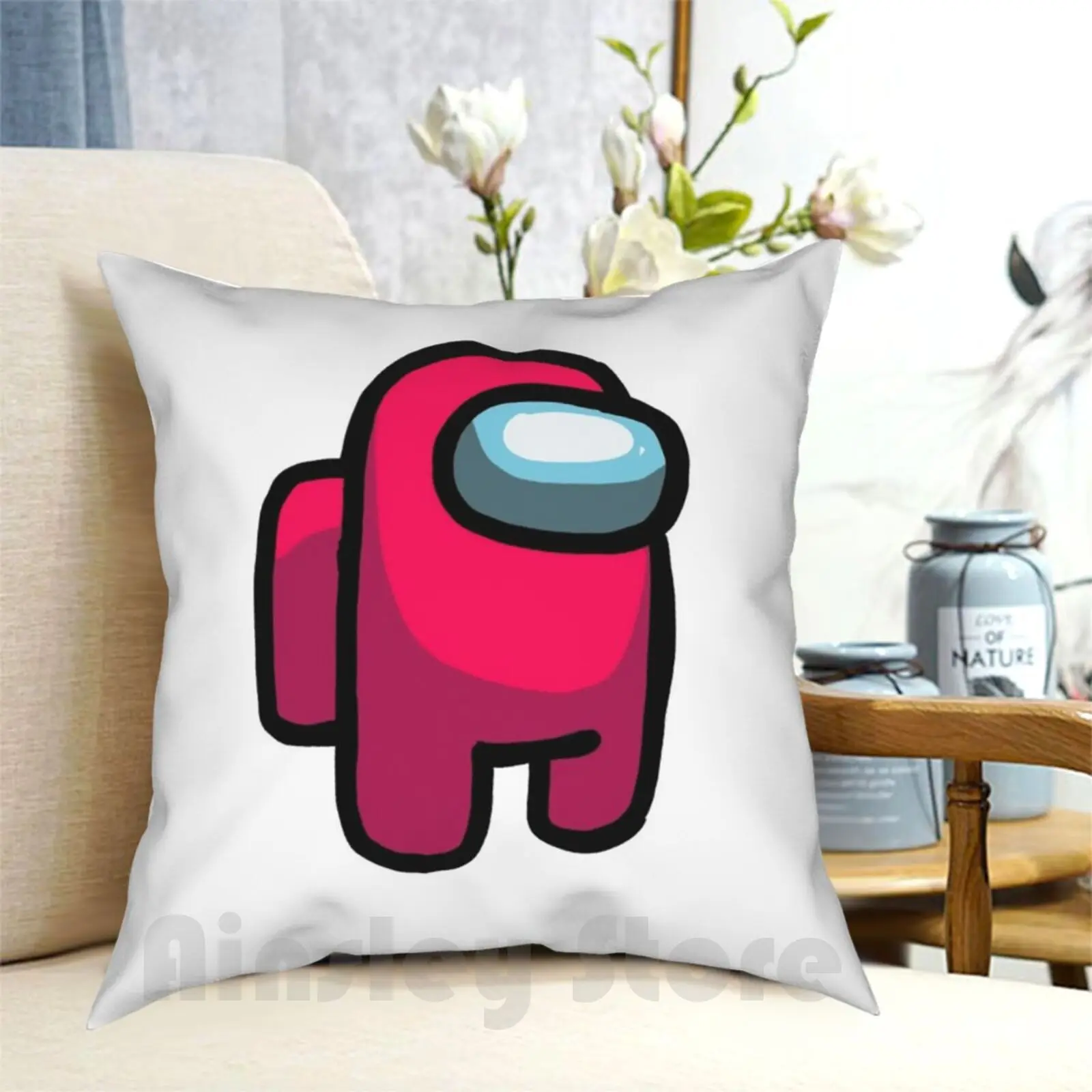 Red Pillow Case Printed Home Soft Throw Pillow Iosgames Red Cute Adorable Bubbly Games Imposter