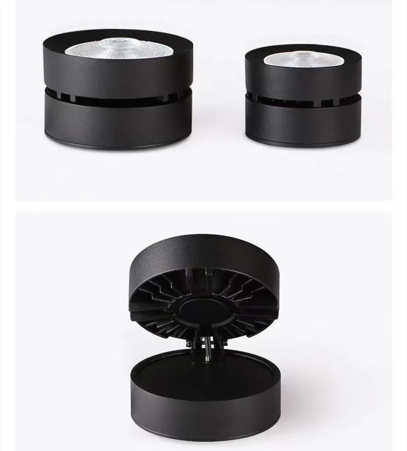 Surface mounted ultra-thin circular LED spotlights, 360-degree adjustable COB down light 7W 10W 12W 15W interior lighting