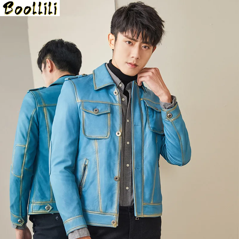 

Leather Jacket Boollili Sheepskin Genuine Leather Coats Men Korean Short Spring Autumn Leather Jackets