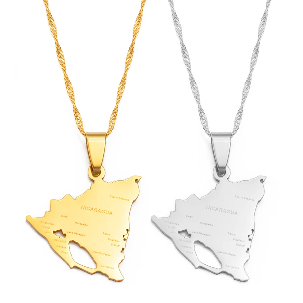 Anniyo Nicaragua Map With Cities Pendant Necklaces Silver Color/Gold-Plated Jewelry Nicaraguan Jewelry @266821