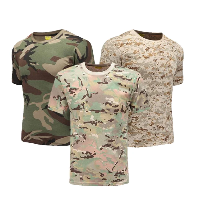 Kamuflażowa koszula bojowa taktyczna z okrągłym dekoltem dla mężczyzn koszula wojskowa odzież myśliwska Outdoor Hiking Camping Army T Shirt