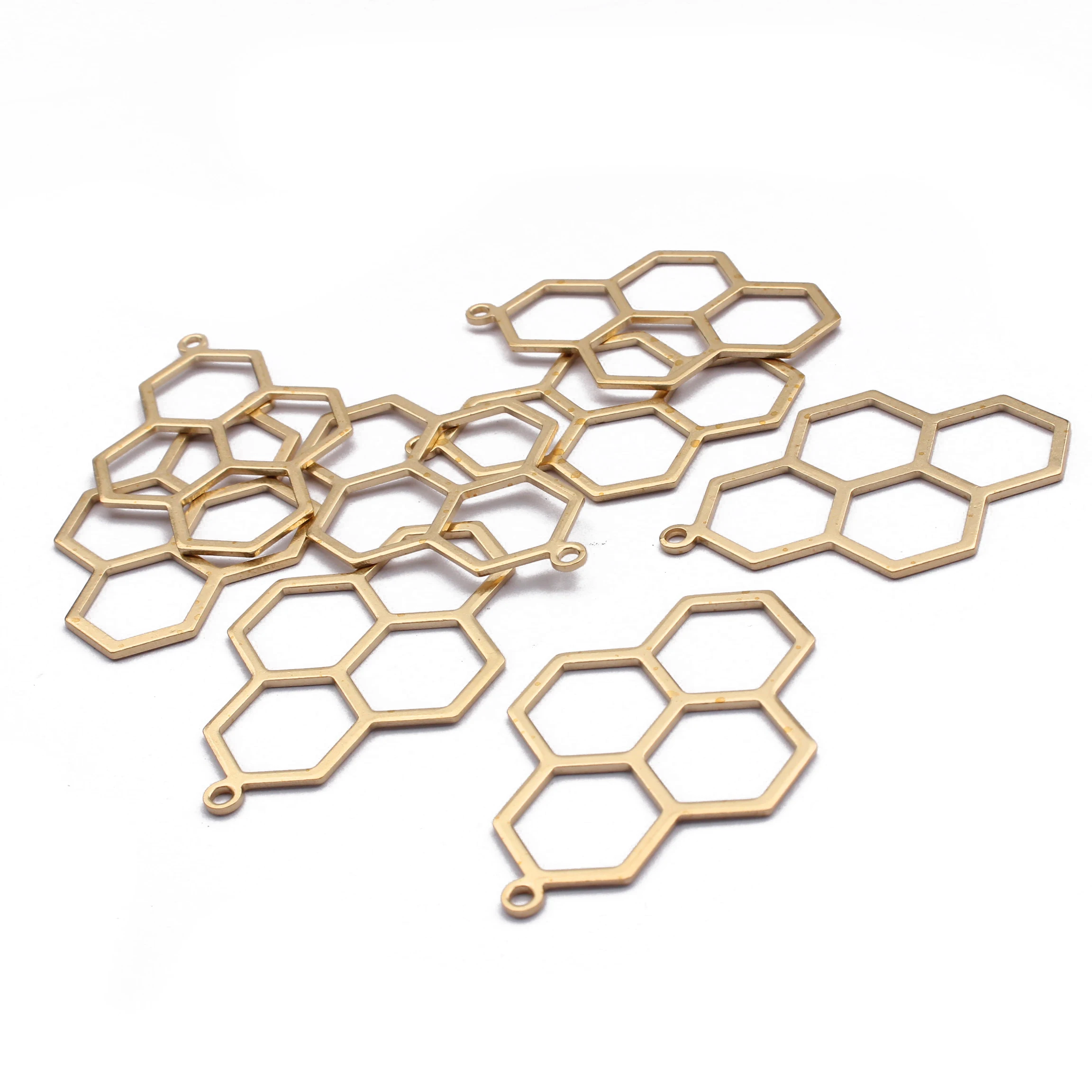 10pcs Raw Brass Geometric Honeycomb Charms Hanging Earrings Frame Charms Pendant For DIY Jewelry Findigns Making