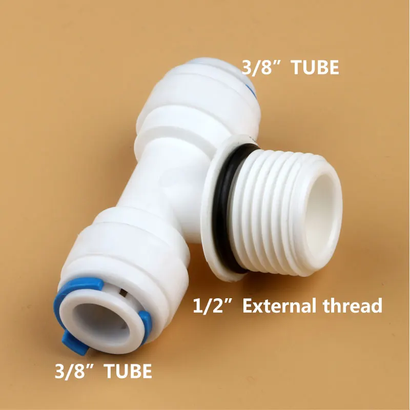 1/2 "ذكر الموضوع السريع ربط 3/8" أنبوب خرطوم يساوي نوع T المياه مع حلقة لإحكام الإغلاق قطر تغيير التناضح العكسي حوض السمك المحملة