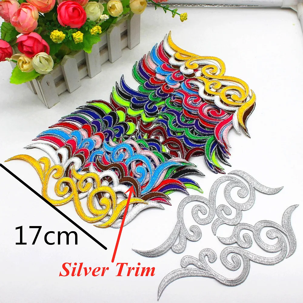 1 Pair Iron On Embroidery Patches Applique Mirror Pairs Windy Flower 3d Flower Budges 17*6cm