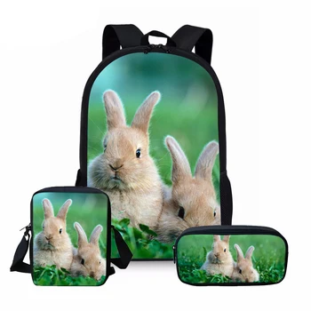 Set di sacchetti di scuola con stampa coniglio rosa carino per bambine lettiera per bambini 3 pezzi zaino Kawaii scuola materna Schookbags