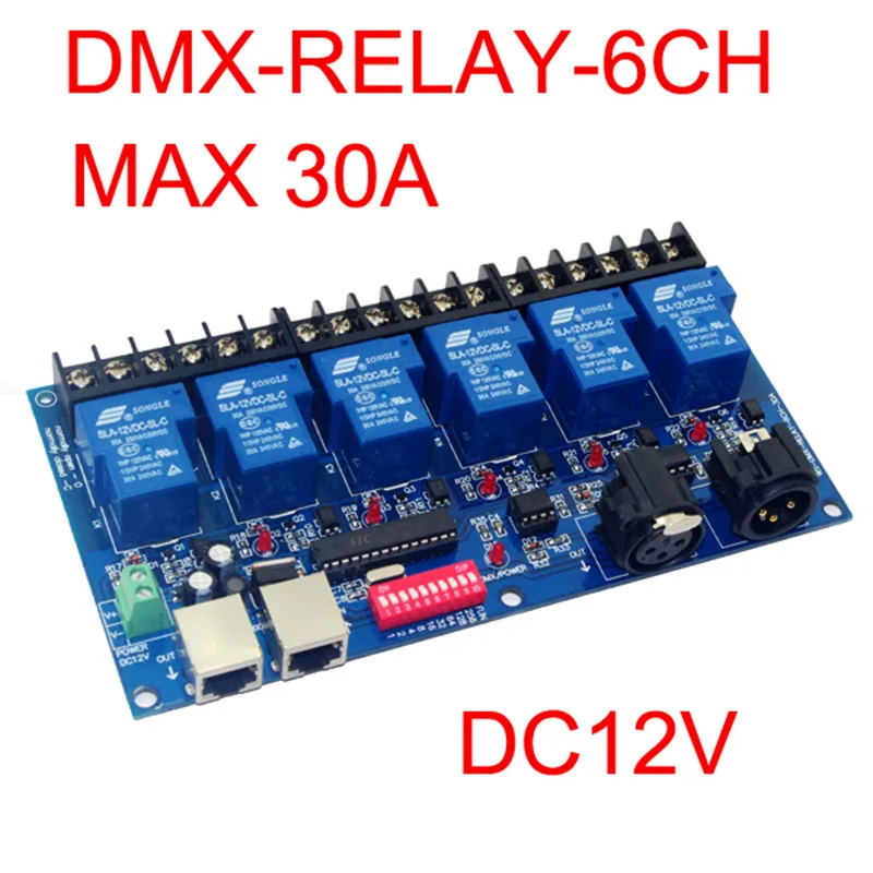 

6CH Relay Switch DMX512 Controller RJ45 XLR 6 way Relay Switch(max 30A) DMX512 Decoder New 1pcs 6CH Relay Switch DMX512