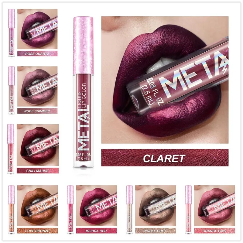 Metallic Matte Glitter Lipstick Waterproof Lasting Sexy Red Liquid Lip Gloss Femmes Mode Maquillage Cadeau Liquid Lipstick Tube