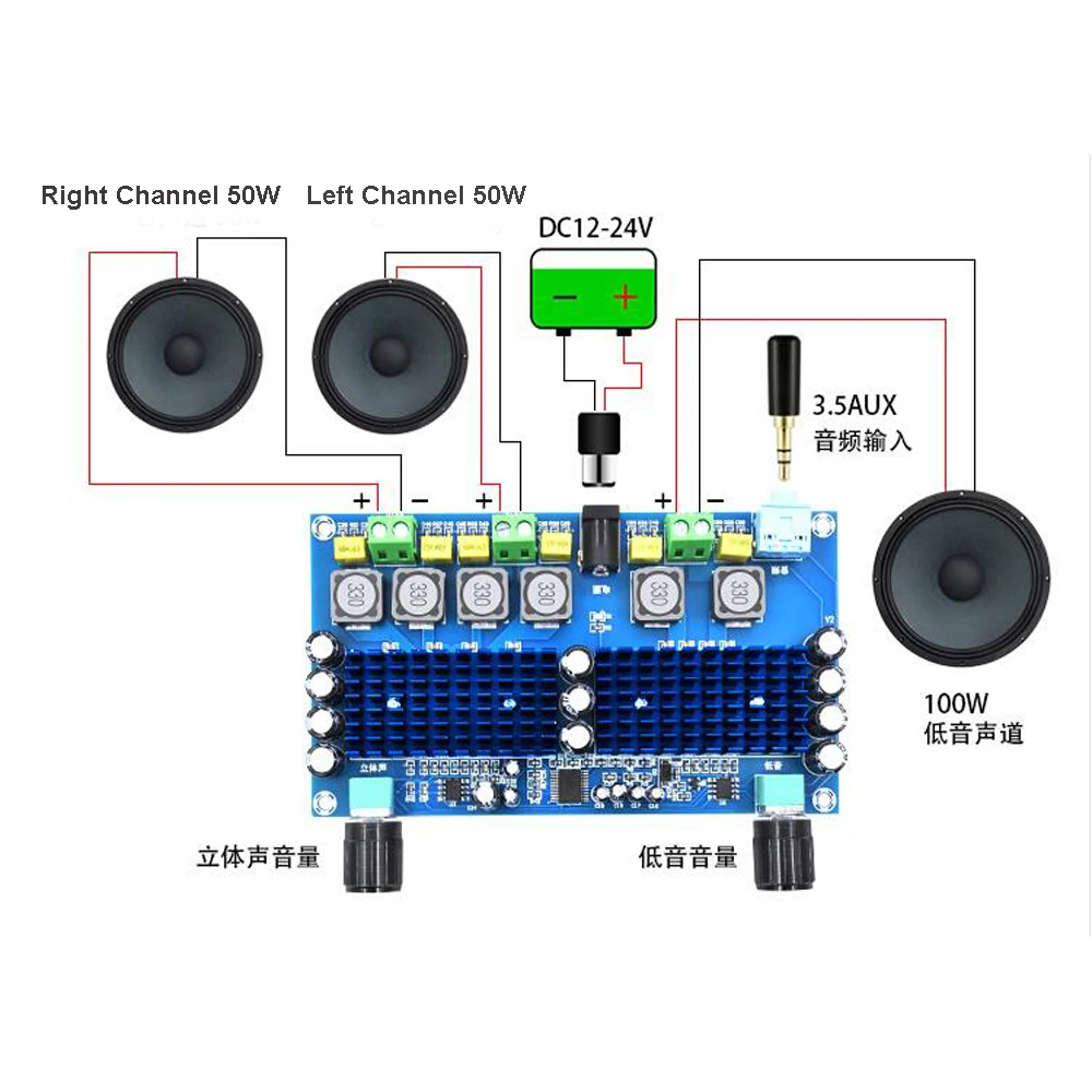 50W * 2 + 100W 디지털 파워 앰프 TPA3116D2, 듀얼 채널 오디오 앰프 보드