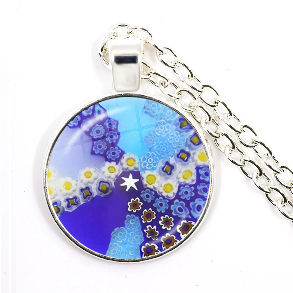 Murano Millefiori Pendant Necklace MultiColour Flower 25mm Glass Cabochon Necklace Jewelry For Women Men Gift Wholesale