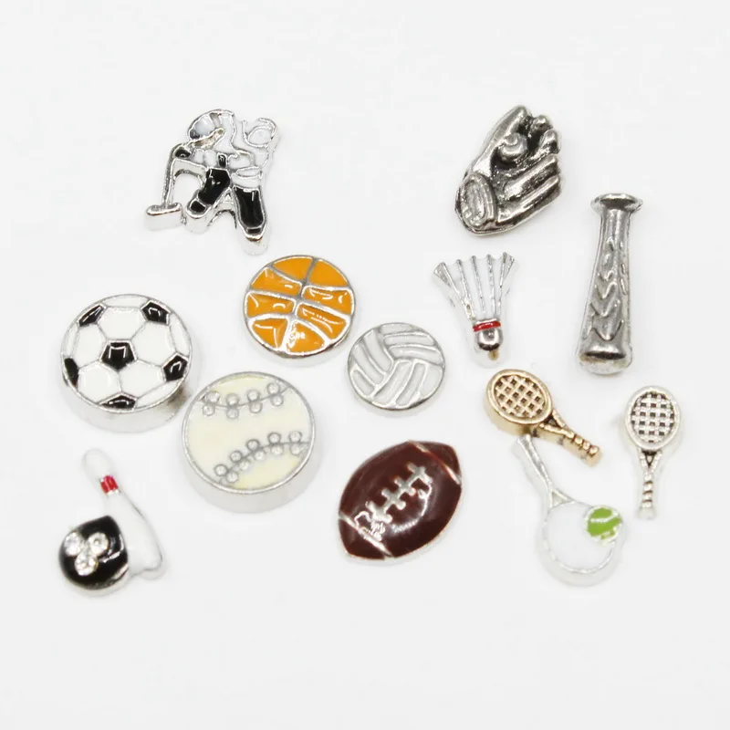 20pcs/lot Ball Games Athletics Gymnastics Enamels Sport Floating Charms For Glass Lockets Memory Pendants Jewelry Accessories