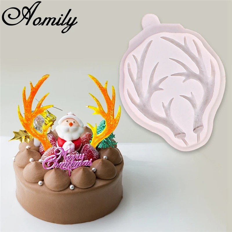 Aomily Elk Antlers Shaped Silicone Chocolate Mould Cake Decorating Tools Cupcake Cookies Silicone Mold Muffin Pan Baking Gift