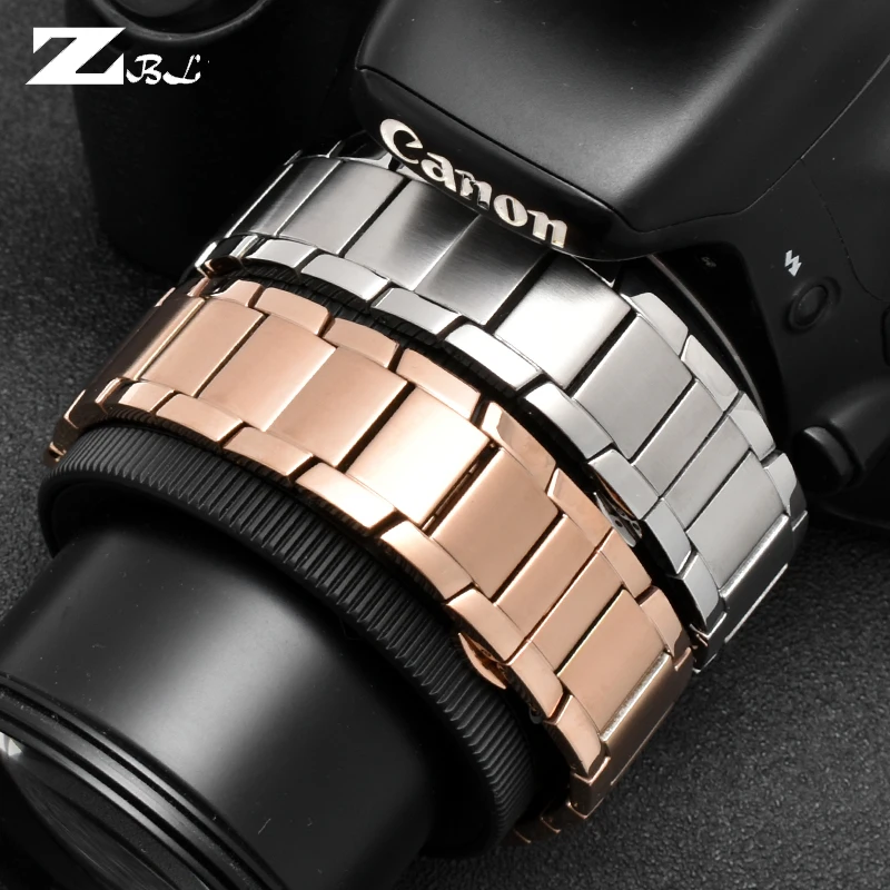 Stainless steel strap for Armani AR2447 AR2448 AR2434 AR2432 AR2433 Series Butterfly Buckle Black Silver Rose Gold  Watch Strap