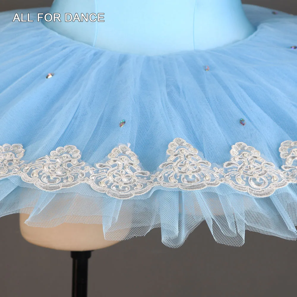 Costume de danse de ballet pré-professionnel, corsage en spandex bleu, garniture blanche, tutu pansement ballerine, BLL122, tout pour la danse, nouveau