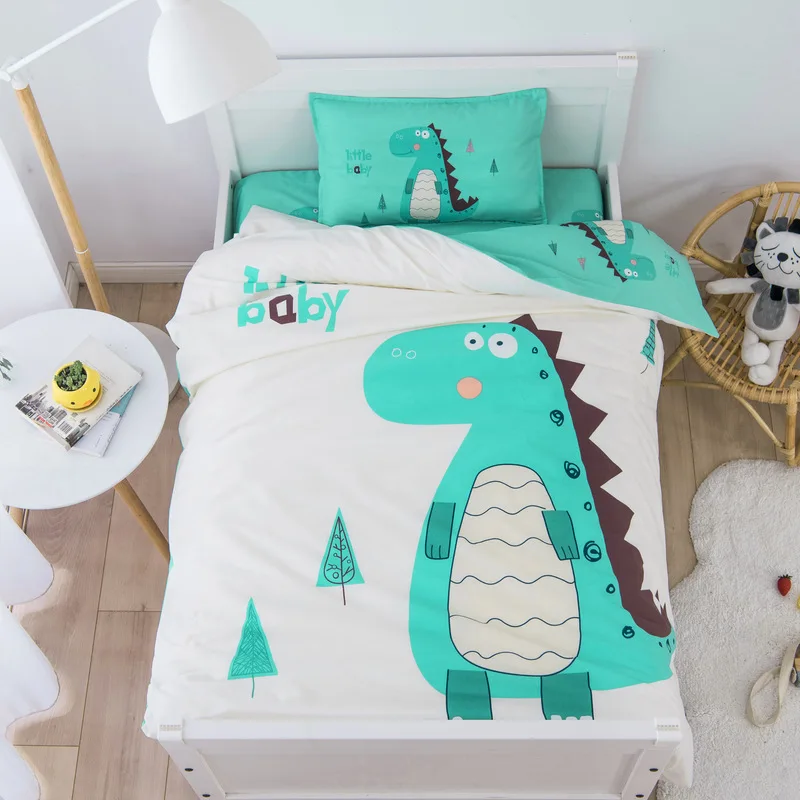 3Pcs Cotton Crib Bed Linen Kit Cartoon Baby Bedding Set Includes Pillowcase Bed Sheet Duvet Cover Without Filler