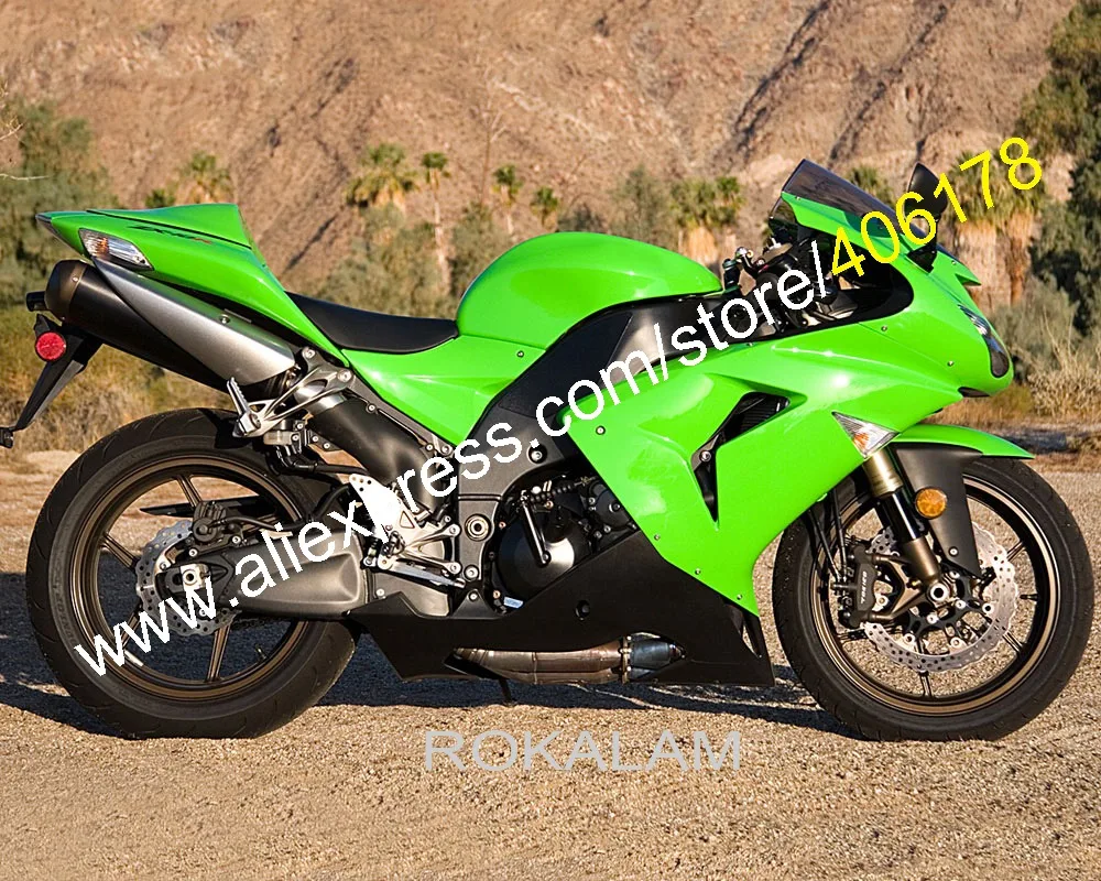 

ZX-10R Fairing For Kawasaki Ninja 06 07 ZX10R 2006 2007 Green Black Sport Motorbike Bodywork Fairings kit (Injection molding)