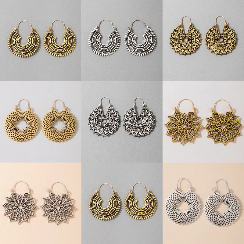 Tocona Vintage Gold Silver Color Geometric Dangle Drop Earrings for Women Alloy Metal Star Ethnic Bohemian Jewelry Accessories