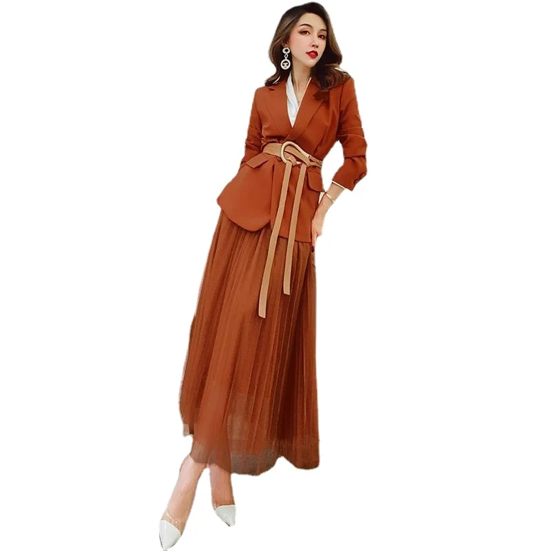 Fashion suit skirt  spring and autumn 2023 new women\'s suit jacket mesh  two-piece