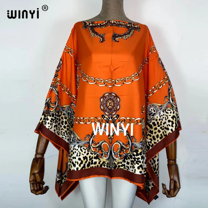 New Printed Middle East 2021 Silk Bohemian summer Beach top clothes Batwing Sleeve abaya Silk top dresses for women WINYI