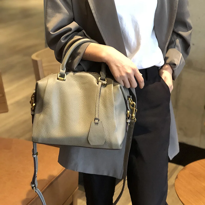 Retro First Layer Cowhide Leather Euramerican Style Fashion Women Bag Solid Color High Quality Large Capacity Shoulder Bag