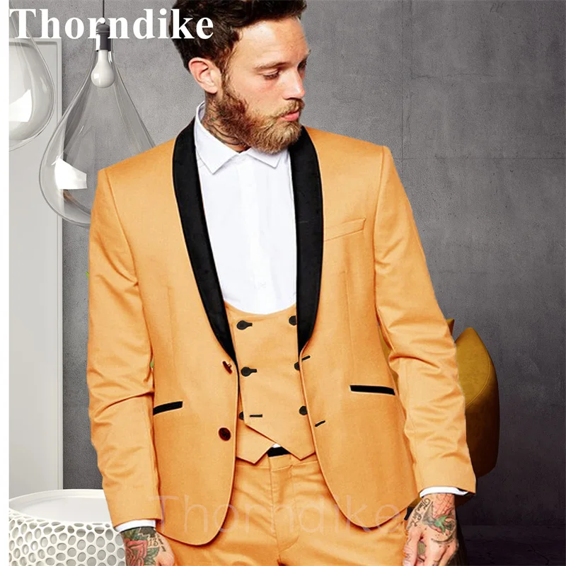 

Thorndike Light Orange Men's Suits 3-piece Blazer Jacket Vest Pants Set Elegant Wedding Prom Tuxedo Suit for Men Costume Homme