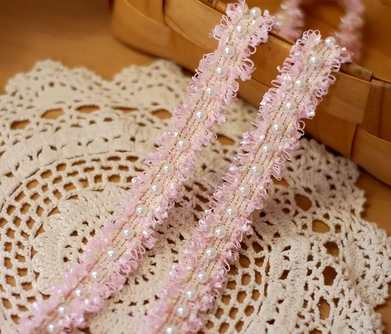 3 Yards Vintage Nylon Pearl Beaded Embroidered Lace Ribbon Trim African Lace Fabric Handmade Costume Dress Sewing Supplies