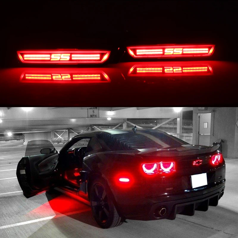 Smoked Lens Front Amber & Rear Red SS logo LED Sidemarker Light For 2010-2015 Chevrolet Camaro Bumper Reflector Side Marker Lamp