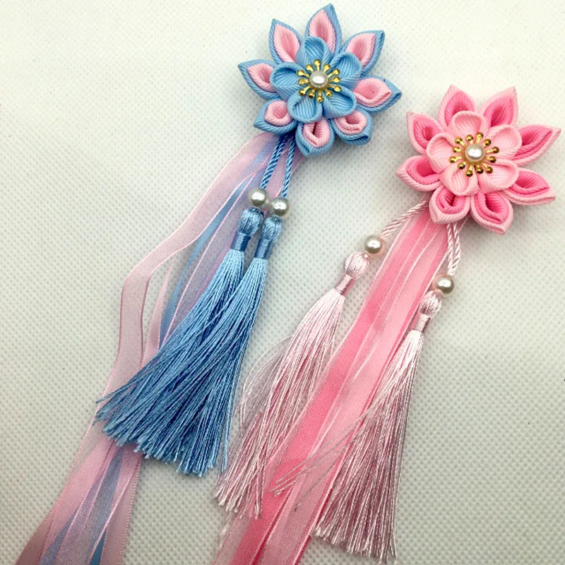 Ken-tsumami Kanzashi Flower Hair clip  Ribbon Tassel Traditional Japanese Style Kimono Accessory GeishaOutfit HW049