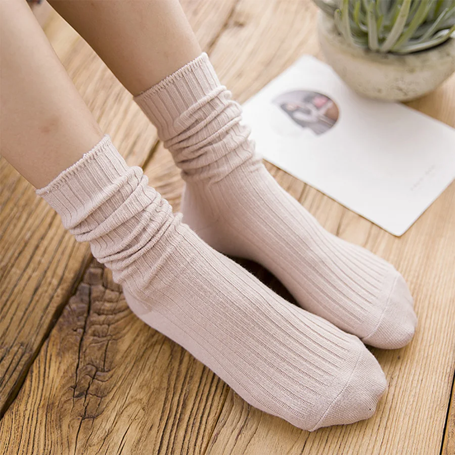 Cotton Women Socks 10 Solid Colors Black Khaki Beige Pink Casual Harajuku Female Crew Sock Spring Summer Autumn  Style