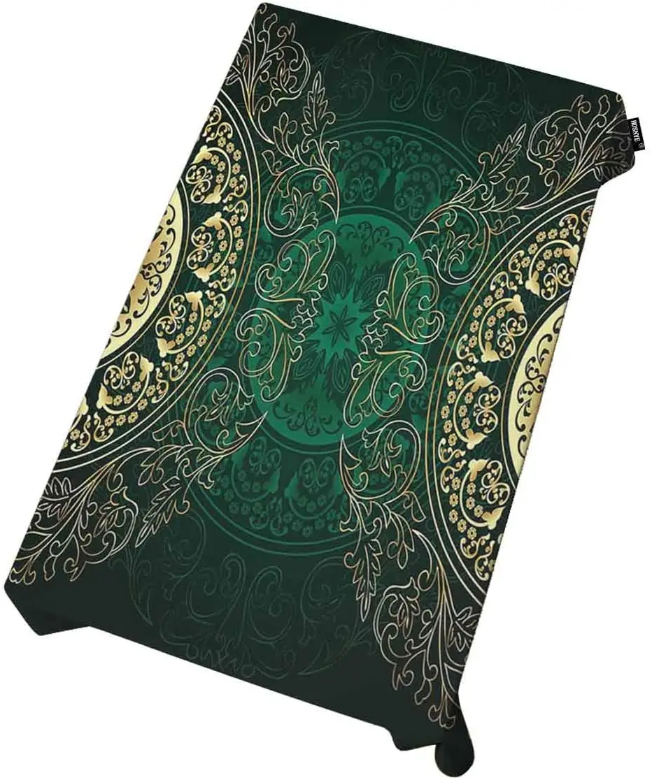 

Vintage Floral Background Tablecloths Green Gold Arabic Style Tabletop Decoration