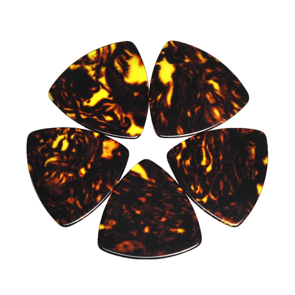 100pcs Rounded Triangle Celluloid Guitar Picks Plectrums Brown Tortoise 0.71mm 0.96mm