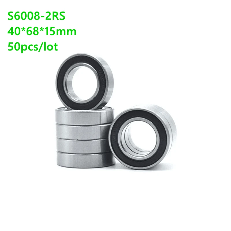 50pcs/lot ABEC-5 S6008RS S6008-2RS S6008 2RS RS 40x68x15mm Double Rubber cover Stainless steel Deep Groove Ball bearing