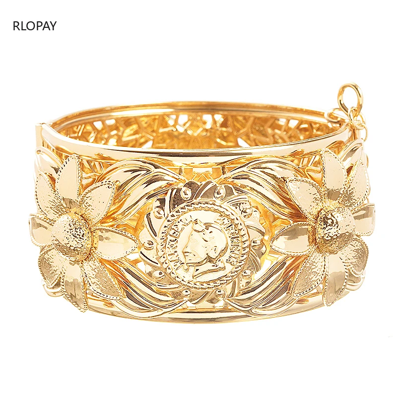 Elegante brazalete árabe para mujer, Color dorado, joyería de boda argelina, regalo de novia de Dubái de Metal hueco