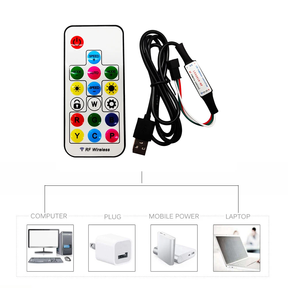 DC5V USB 17Keys Mini RF Controller Led Magic Color Wireless Remote For 3Pin Individually Addressable 5050 RGB Pixels Strip Panel