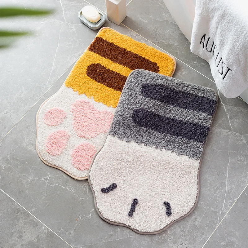 Lovely Cat Paw Pattern Mat Rug Bedroom Bathroom Entrance Anti-slip Floor Mat Girls Kawaii Toilet Bathtub Water-absorbent