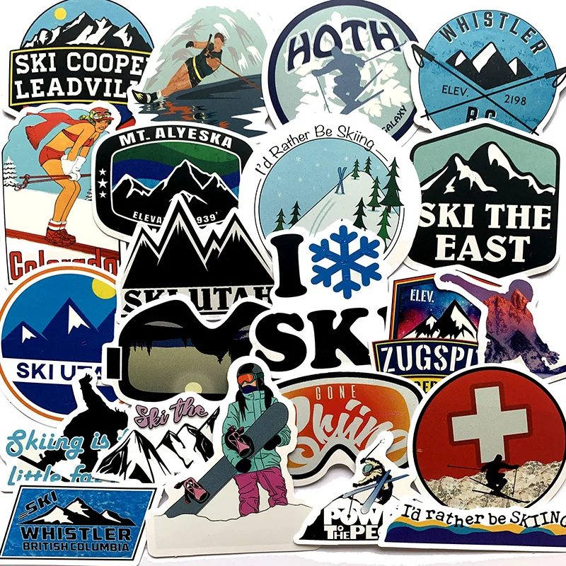 10/30/50pcs Winter Skiing Snow Mountain Graffiti Stickers For Luggage Laptop Skateboard Snowboard Refrigerator Ski Decal Sticker