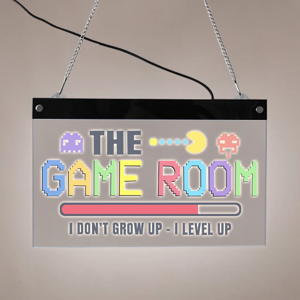 I Don't Grow Up I Lever Up The Game Room LED Lighted Wall Sign Pixel Art Electronic Lighted Signs Gamers LED Illuminated Display