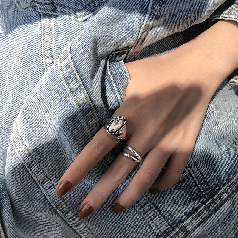 Women's Minimalist Double Layer Line Ring, Silver Color