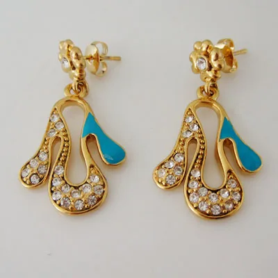 YELLOW GOLD PLATED OVERLAY FILL BRASS PENGUIN SHAPED HEART CZ STONE STUD BLUE ENAMEL DANGLE TALL 1.38