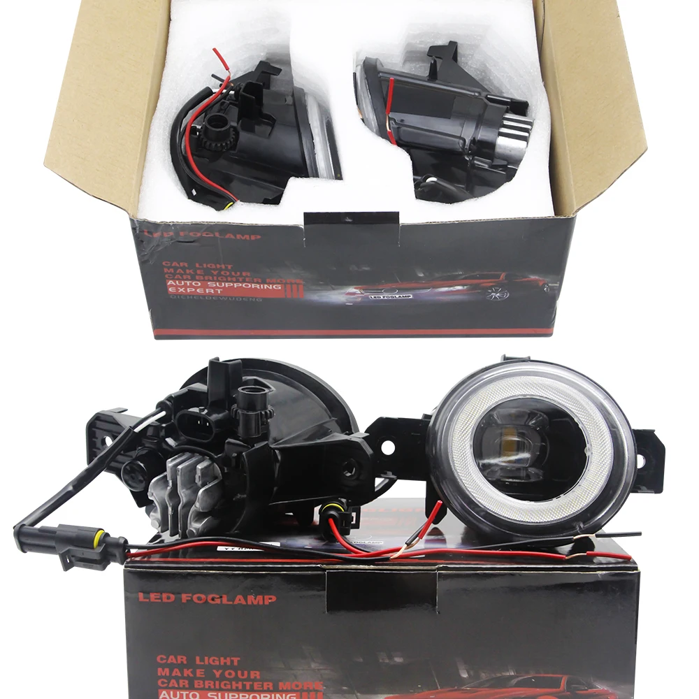 2in1 Car Right + Left LED Fog Light Assembly Angel Eye Daytime Running Lamp DRL 30W 8000LM 12V For Nissan X-Trail T30 2001-2006