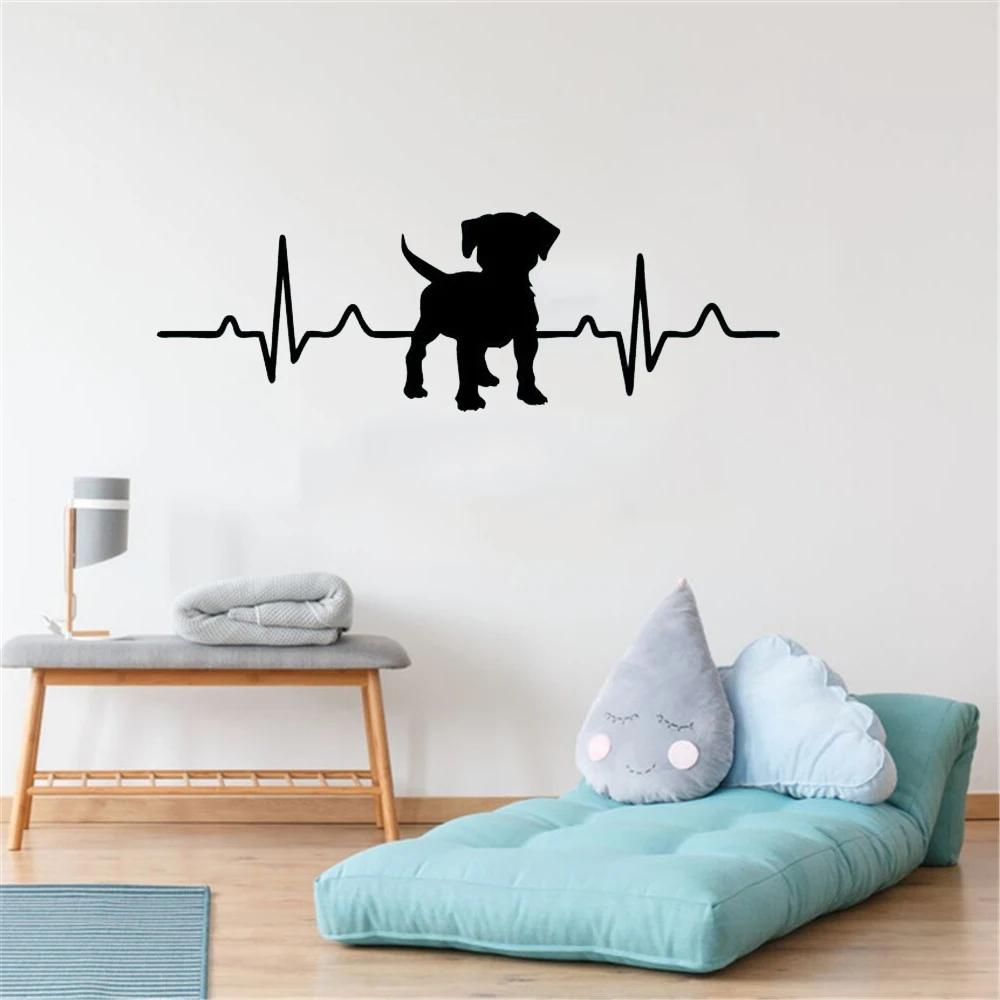 Dog Silhouette Heartbeat Wall Stickers Vinyl Home Decor Pet Shop Veterinary Window Decals Removable Murals Wallpaper